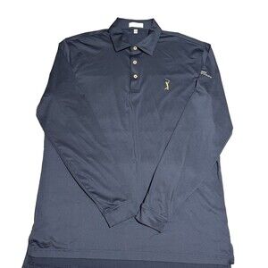 Peter Millar Summer Comfort Long Sleeve Blue Shirt Polo Golf Gold Logo Mens Sz M